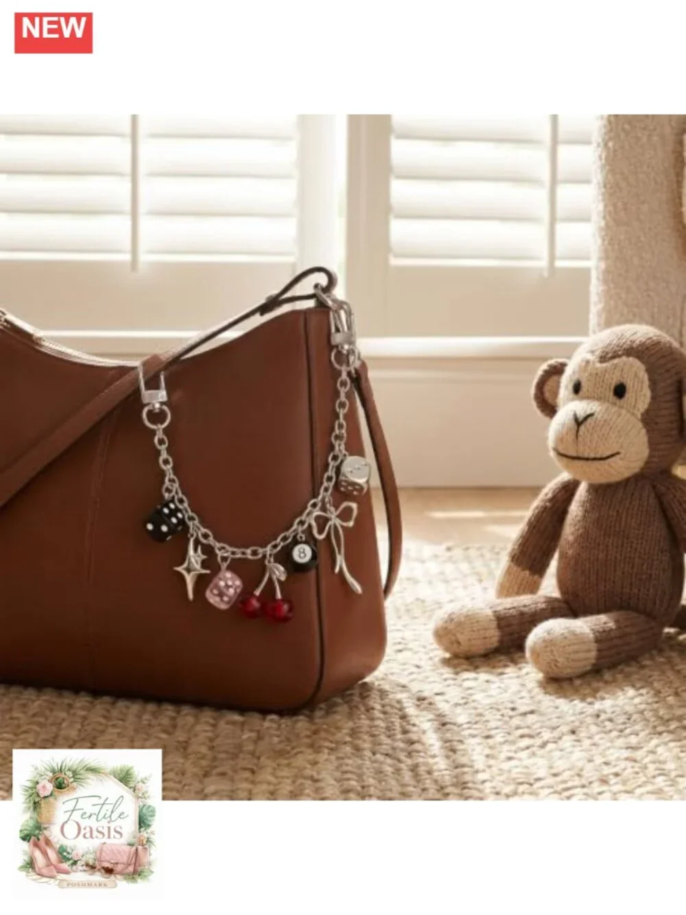 Y2K 8 Ball Bag Charm Pendant with Dice Star Bow - Silver Zinc Alloy Purse Charm